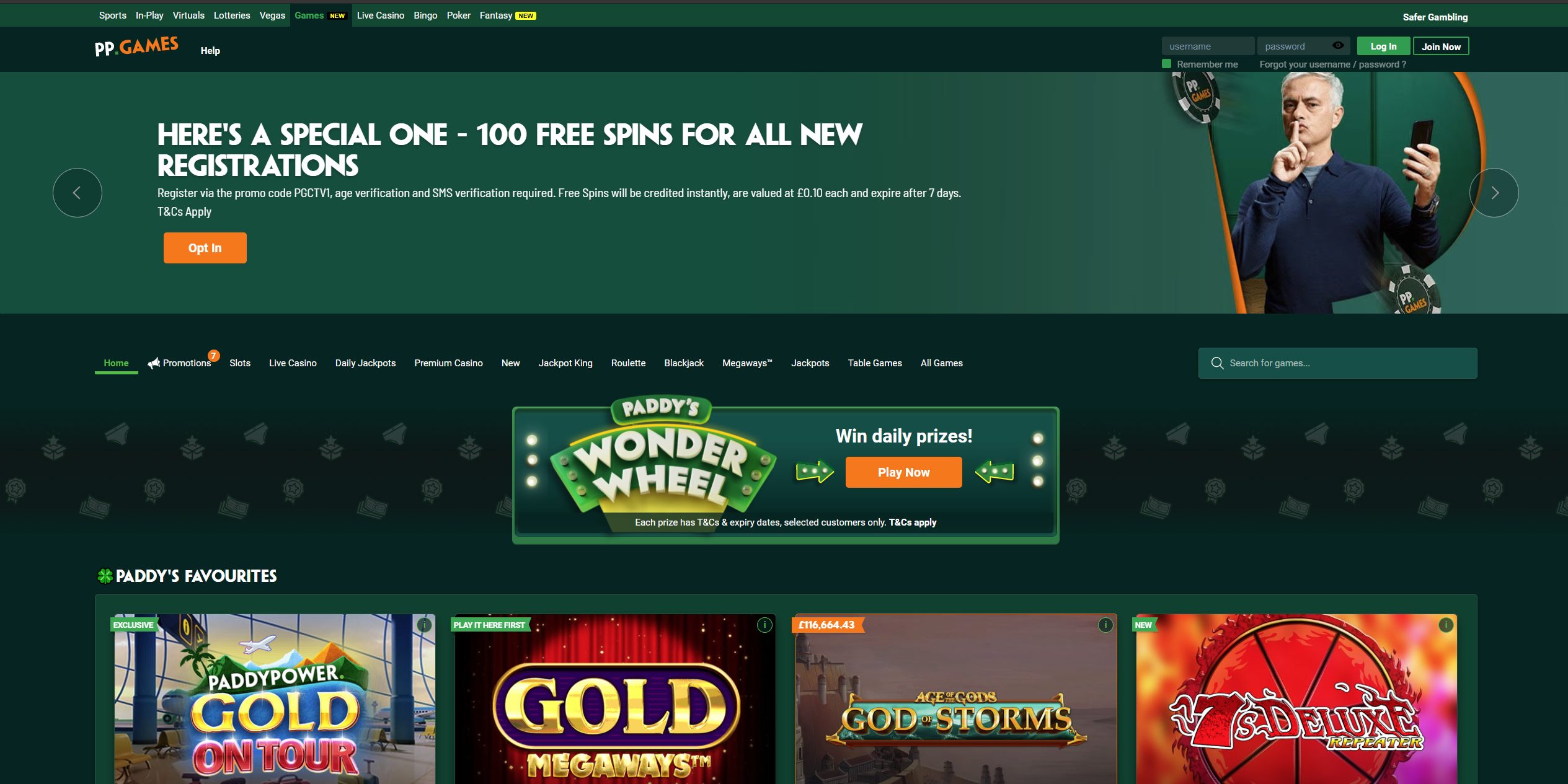 Paddy Power Games Landing Page