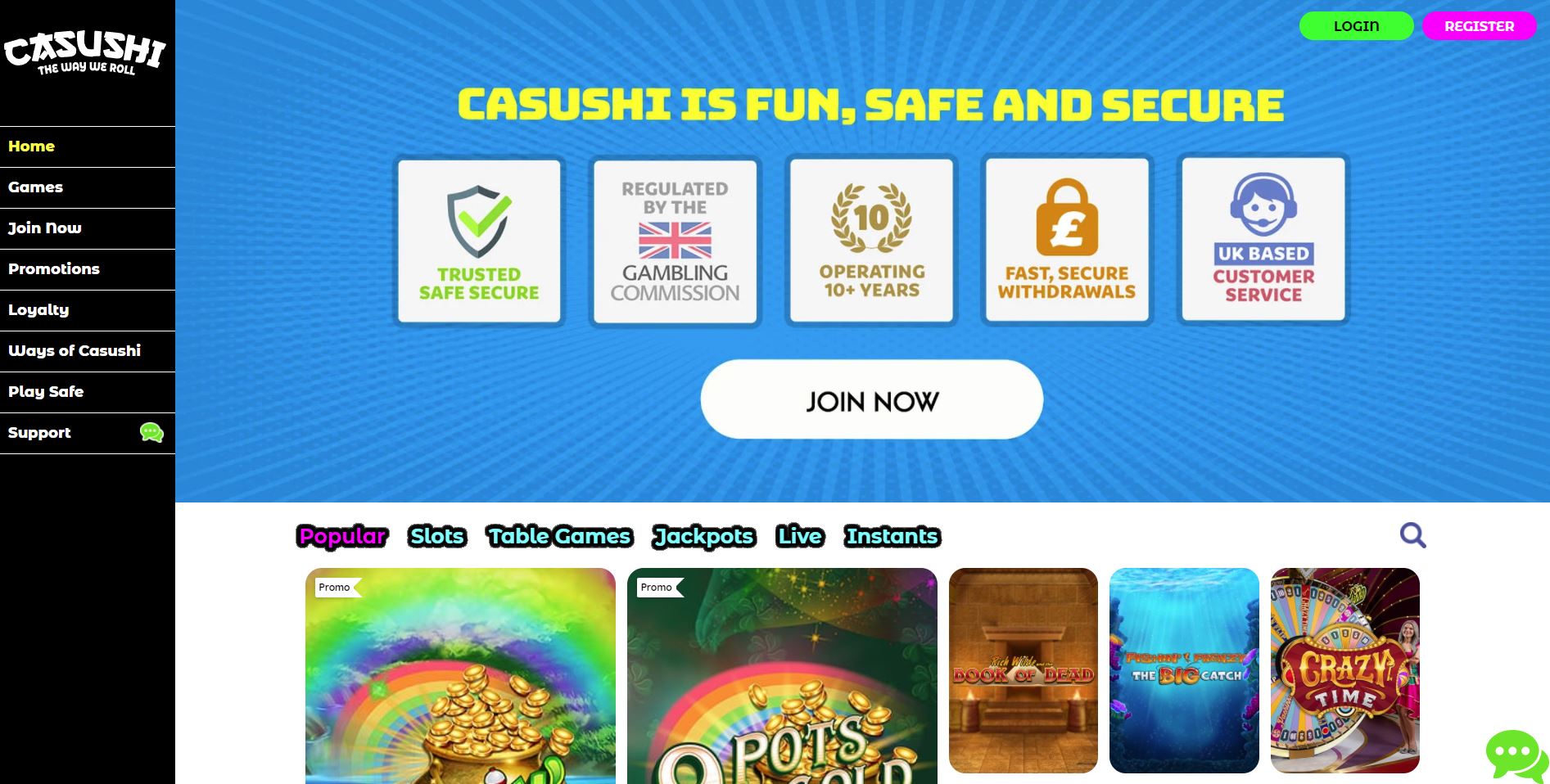 Casushi Casino Landing Page