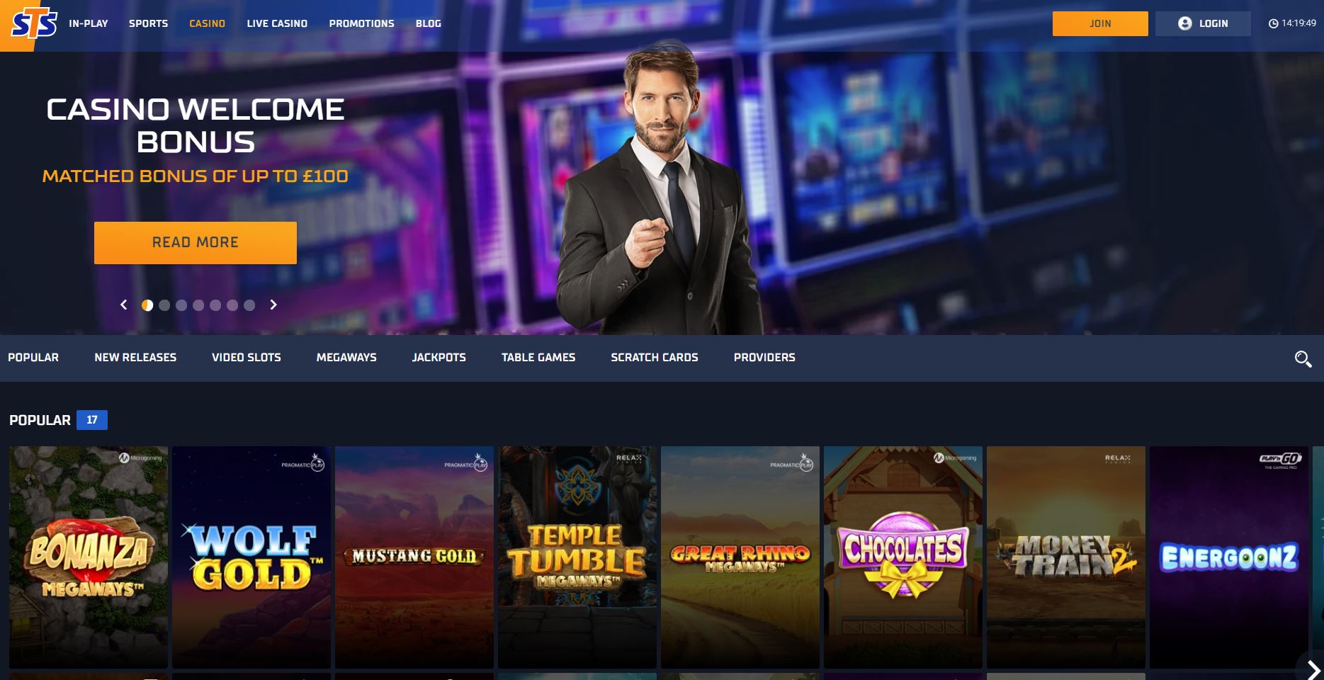 STS Bet casino homepage