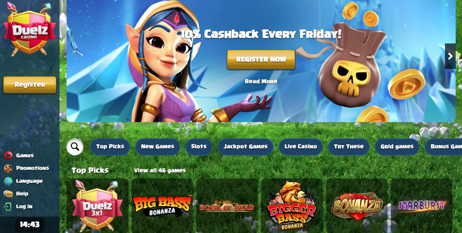 Duelz Casino homepage