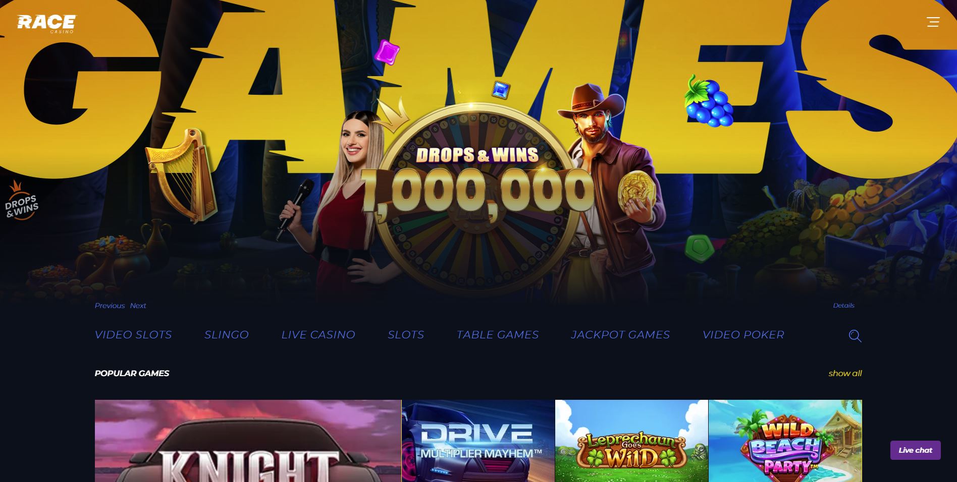 Race Casino homepage