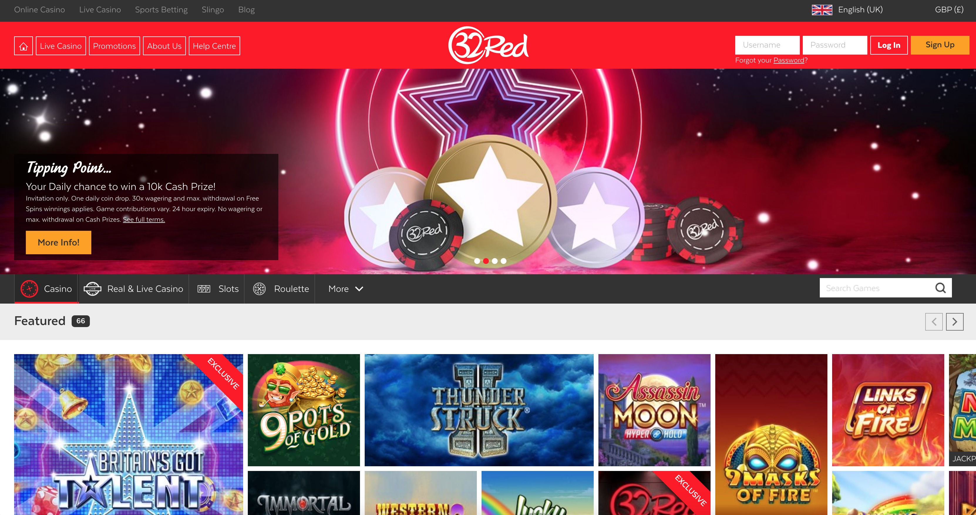 32Red casino homepage