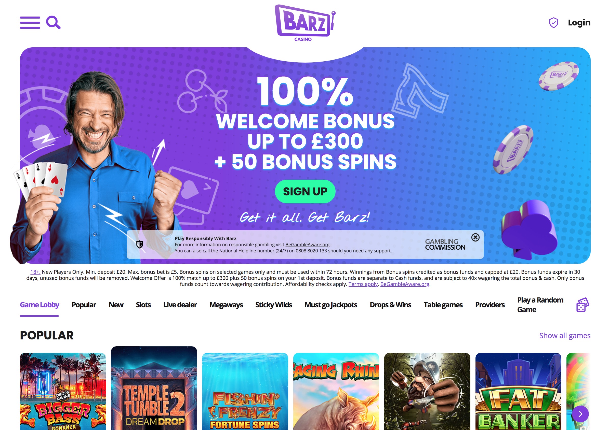 Barz Casino homepage