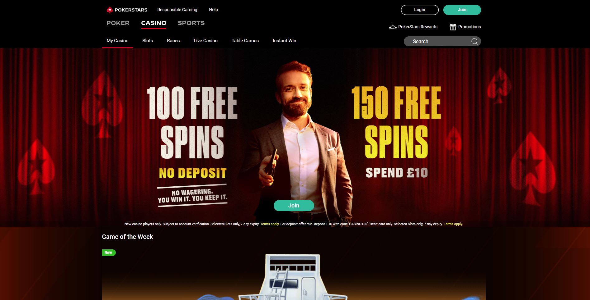 PokerStars casino homepage
