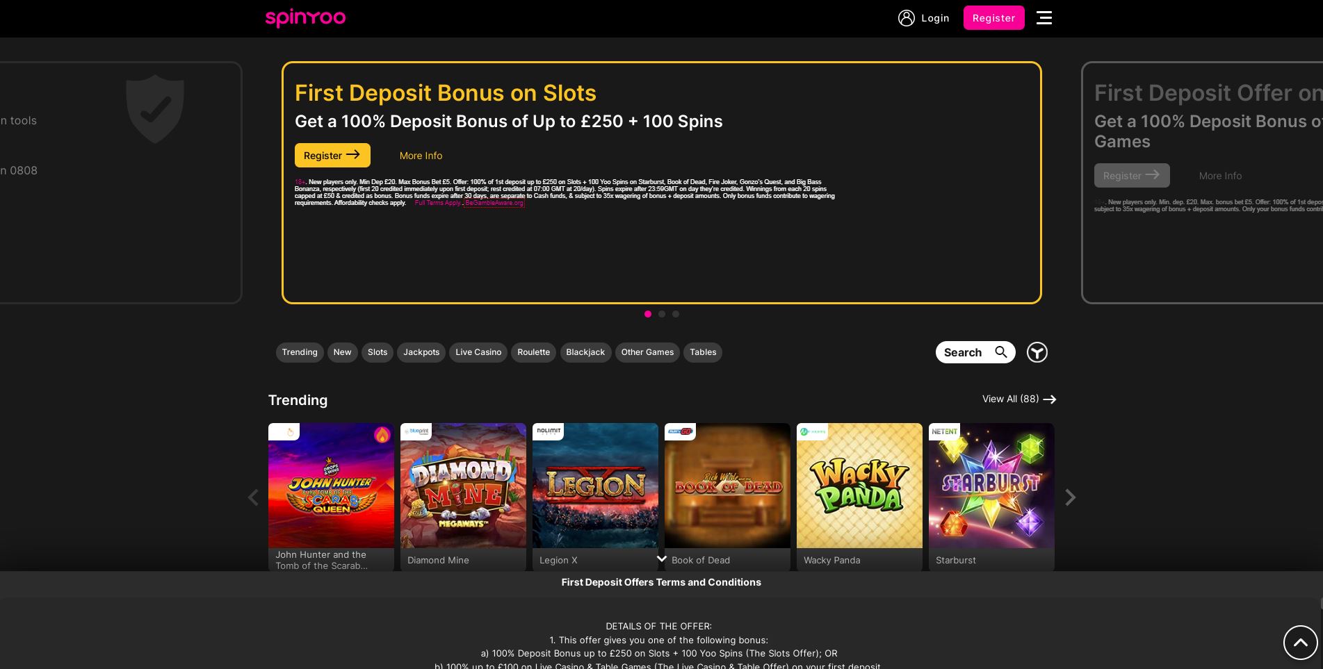 SpinYoo casino homepage