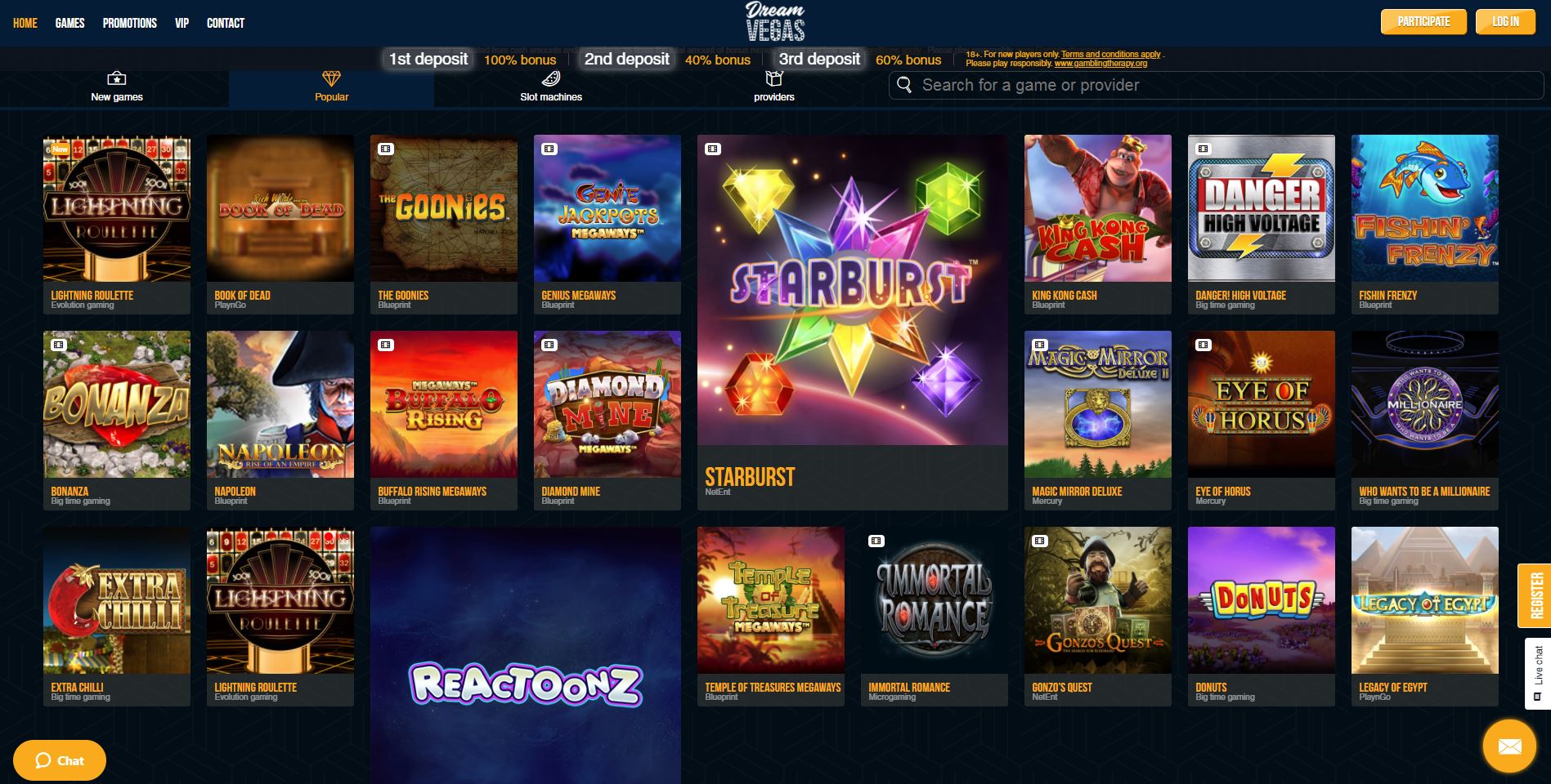 Dream Vegas Casino Site Popular Games