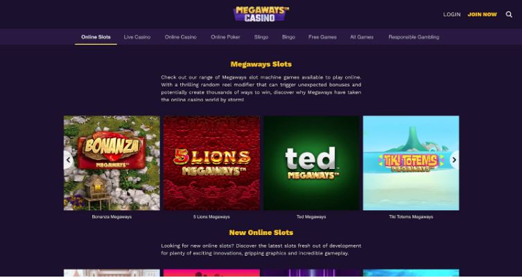 megaways casino website screenshot