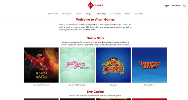 virgin games site screenshot