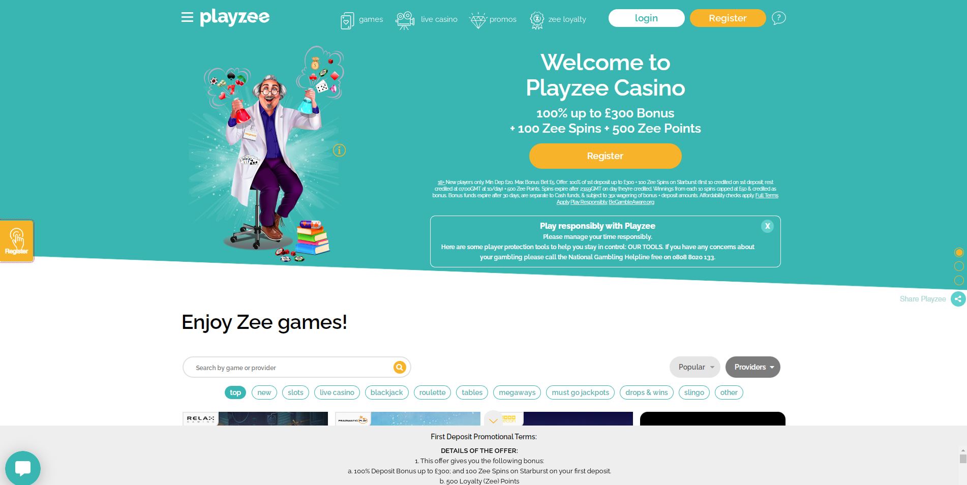 Playzee Casino Landing Page