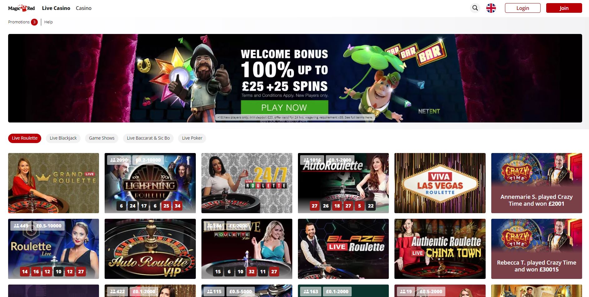 magic red casino site screenshot