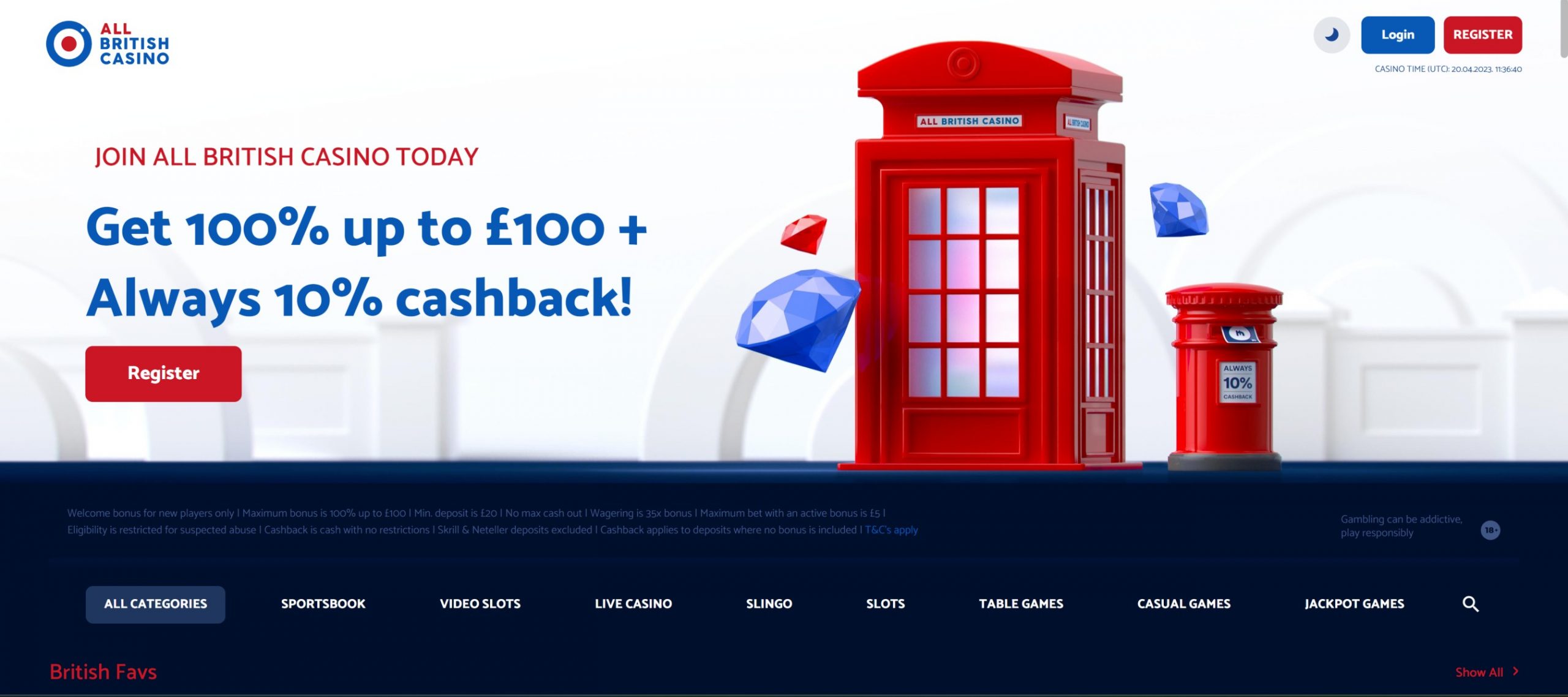 All British Casino Landing page