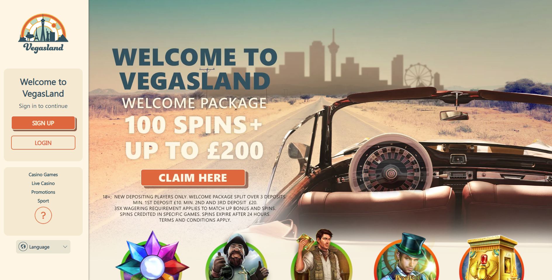 Vegasland Casino Landing page