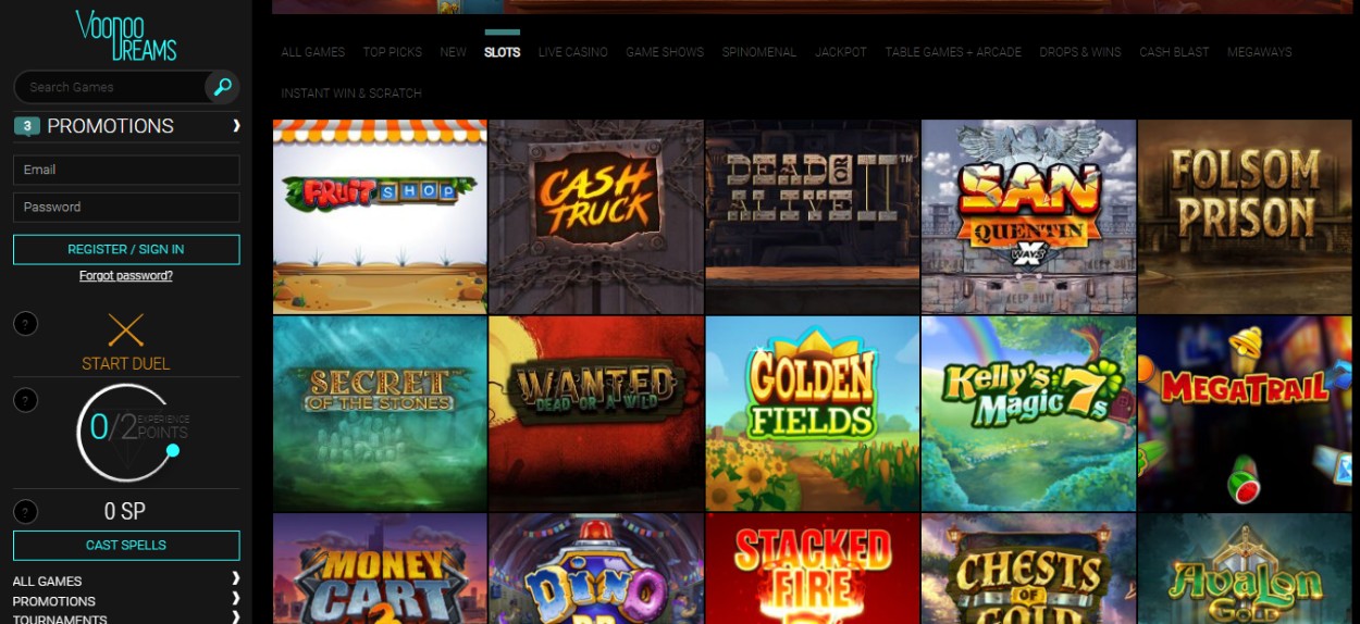 a screenshot of the voodoo dreams slots page